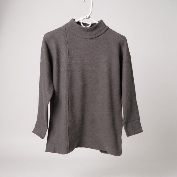 BTFBM Mock Neck Sweater Women Small Grey Soft Ribbed Knit Casual - Picture 1 of 10